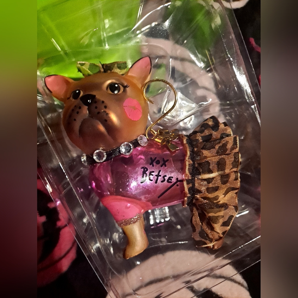Betsey Johnson Collectible Signature XOX Betsey Fancy Dress Pug Dog Ornament